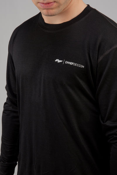 Super Fine 100% Merino Wool Long Sleeve Riding Tee - BLACK